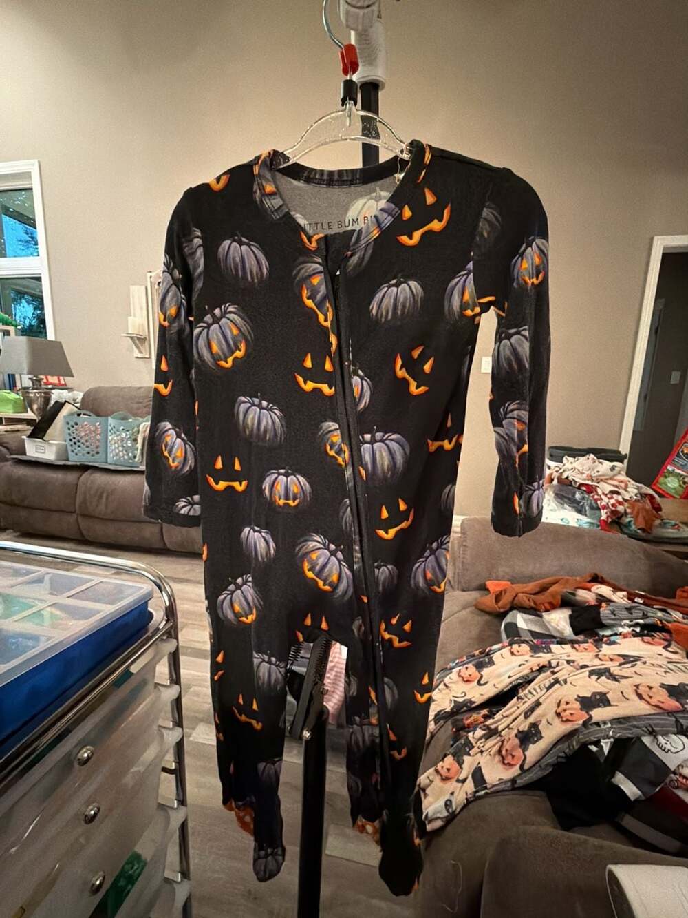 Little Bum Bums Halloween Pumpkin Footed Zippy Pajamas Size 9-12 Months
